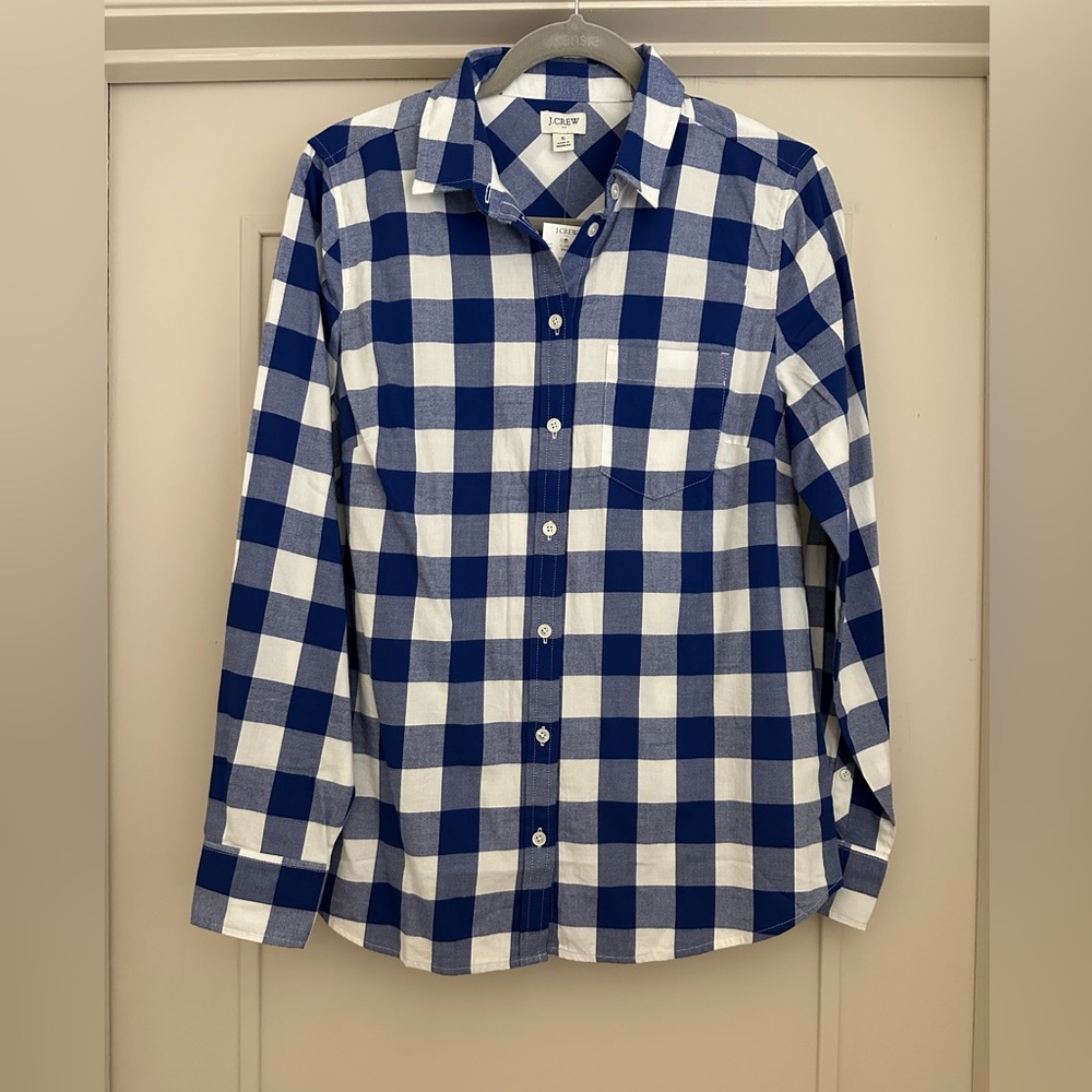 J. Crew Blue and White Gingham Button Down Shirt NWT